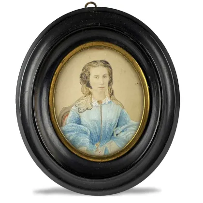 Picture Portrait of a Lady, oval, watercolor on paper from the 19th century