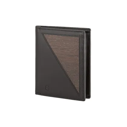 Picture Luxurious men's wallet made of high-quality, natural smooth black leather and oak wood