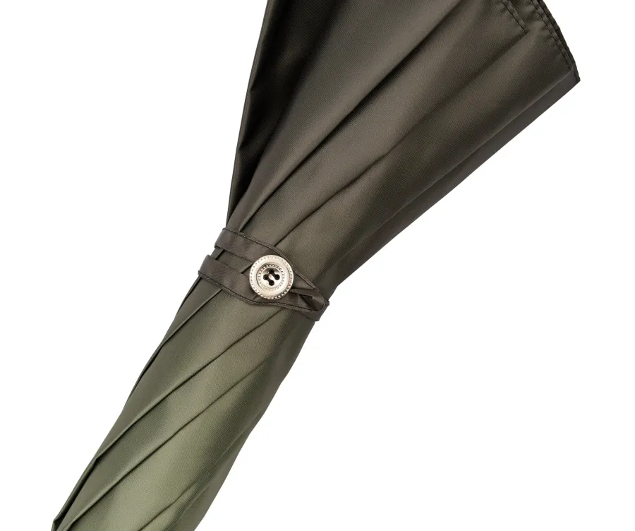 obrazek 3 Ciemnooliwkowy damski klasyczny parasol Ø102xL93 cm ze skórzaną rączką