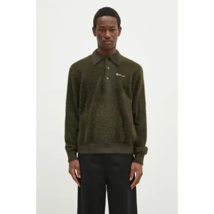 Zdjęcie thisisneverthat sweter SCT-Logo Shaggy Knit Polo męski kolor zielony TN243KKNPK08