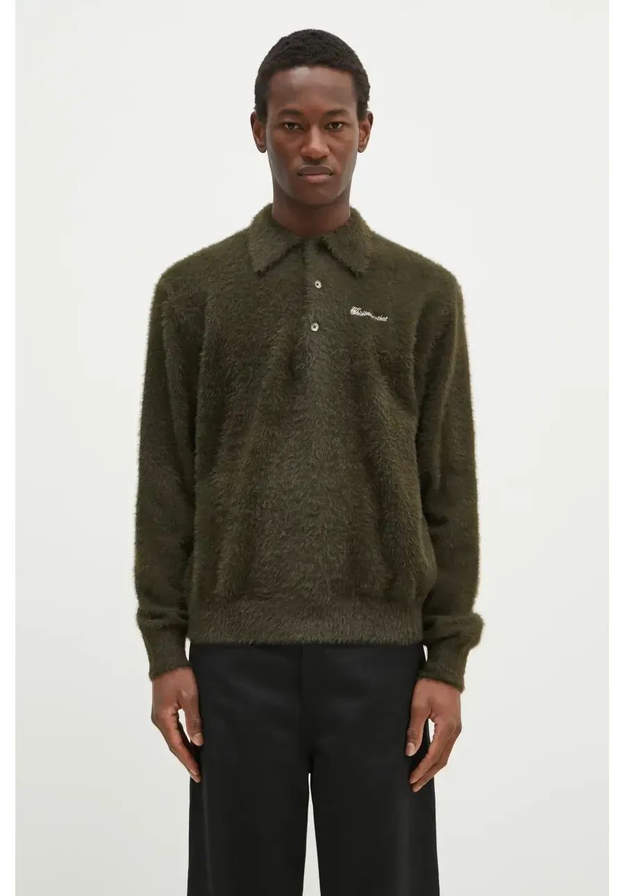 obrazek 1 thisisneverthat sweter SCT-Logo Shaggy Knit Polo męski kolor zielony TN243KKNPK08