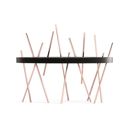 Zdjęcie Konsola z drewna lakierowanego na czarno, czarnego drewna dębowego i szczotkowanej miedzi