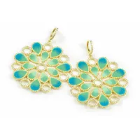 Picture Unique 18k gold plated silver earrings White zircons Gradient green nail polish