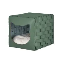 Zdjęcie Pleciony skórzany domek dla kota 35x40x35 cm w kolorze eukaliptusa