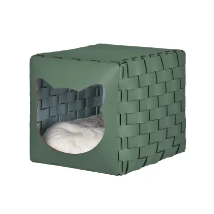 Zdjęcie Pleciony skórzany domek dla kota 35x40x35 cm w kolorze eukaliptusa