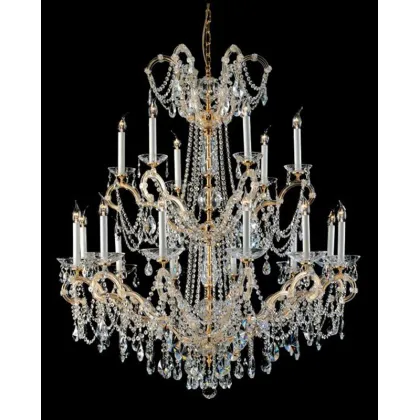 Zdjęcie Luksusowy żyrandol Mariateresa z pozłacaną metalową ramą pokrytą szklanymi ramionami i przezroczystymi kryształowymi zawieszkami - Il Paralume Marina