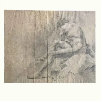 Picture Academic drawing of male nudity made on large sheets with pencil and charcoal