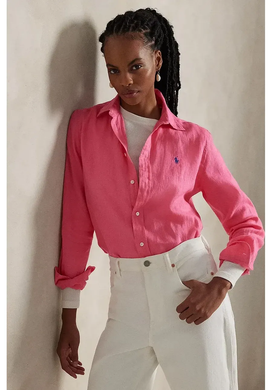 obrazek 1 Polo Ralph Lauren koszula lniana kolor różowy regular z kołnierzykiem klasycznym 211970730