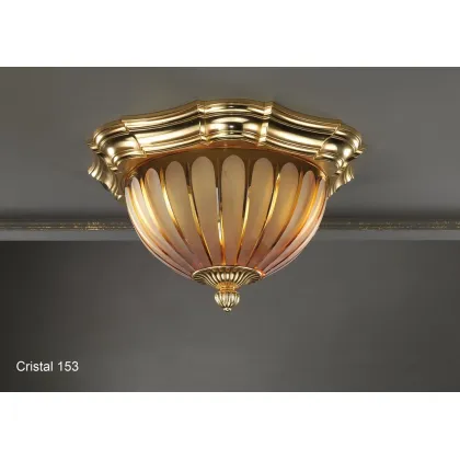 Zdjęcie Lampa sufitowa z kryształowym kubkiem i pozłacaną brązową obwódką