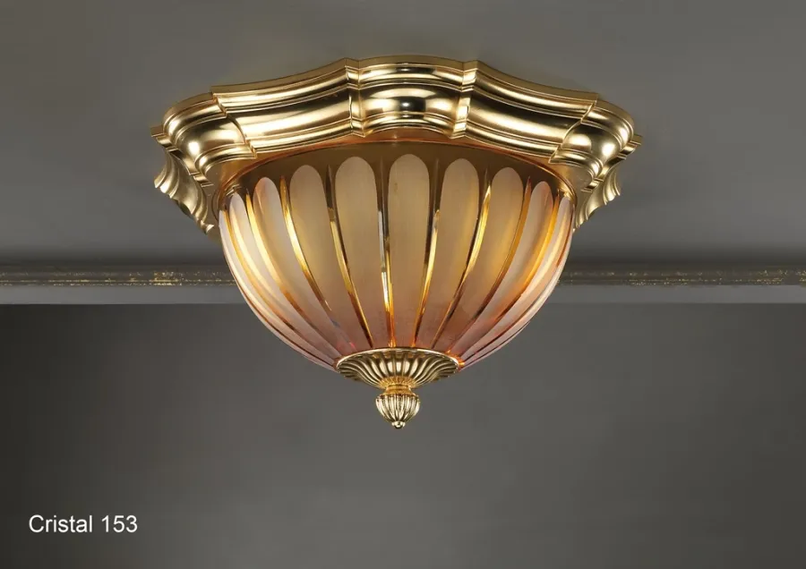 obrazek 1 Lampa sufitowa z kryształowym kubkiem i pozłacaną brązową obwódką
