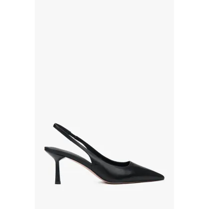 Zdjęcie Estro: Czarne czółenka damskie typu slingback na wysokim obcasie