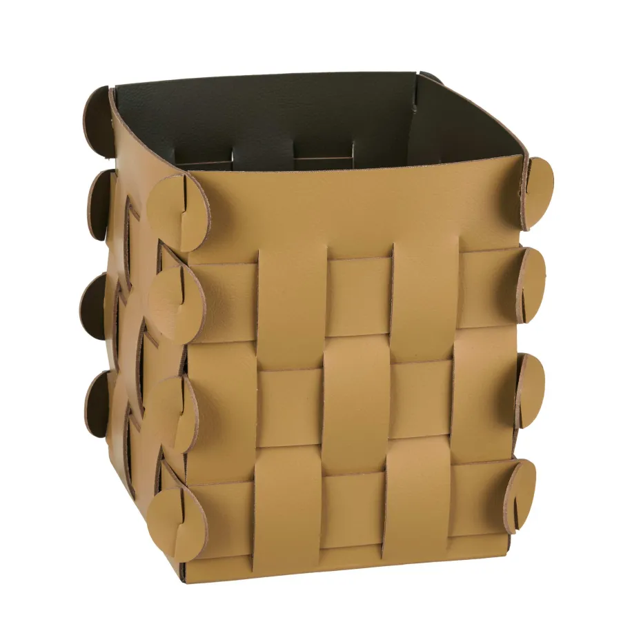 obrazek 1 Wyjątkowy mały koszyk Shlesser 13x13xH17 cm w kolorze musztardowym