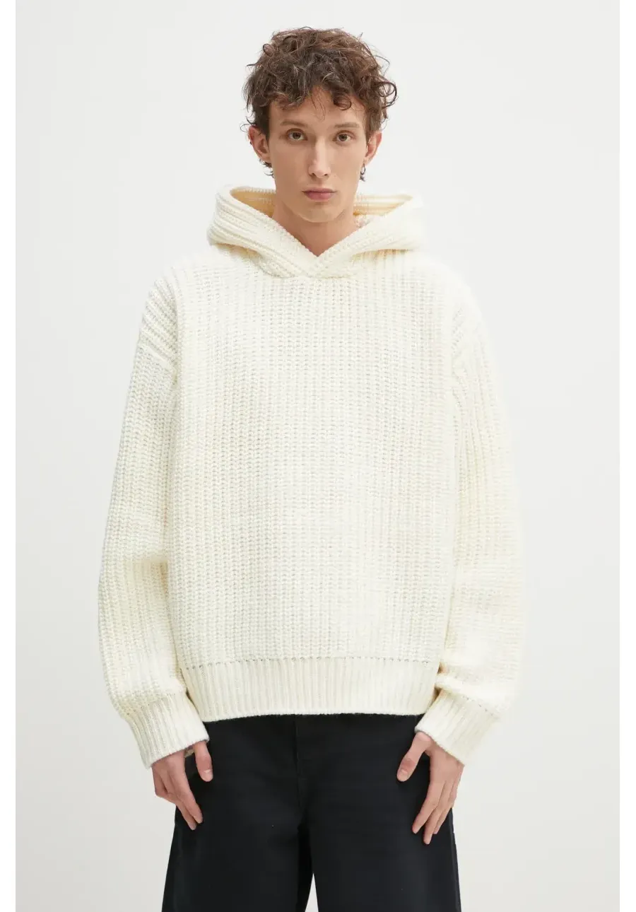 obrazek 1 MKI MIYUKI ZOKU sweter z domieszką wełny Chunky Rib Knit Hoody męski kolor beżowy CHUNKY.RIB.KNIT.HOODY.O