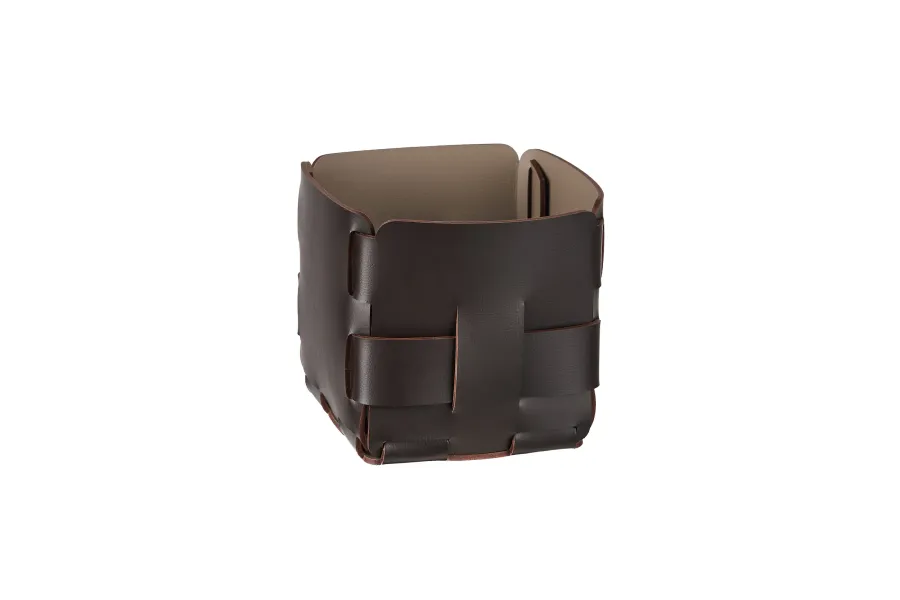 obrazek 4 Stylowy koszyk Bottega 12x12xH13 cm w kolorze czekoladowym