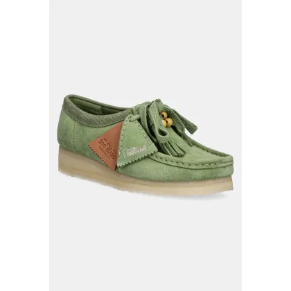Zdjęcie Clarks Originals półbuty zamszowe Wallabee damskie kolor zielony na platformie 26180167