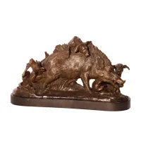 Picture A luxurious sculpture of greyhounds attacking a wild boar made of bronze
