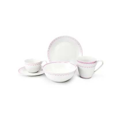 Zdjęcie Piękny 5-elementowy zestaw śniadaniowy z porcelany w kolorze różowym z kolekcji HyggeLine – wariant 3 – Leander
