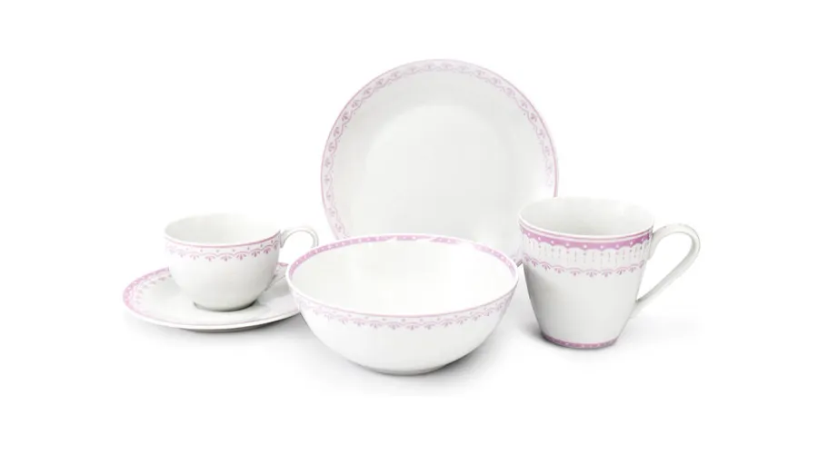 obrazek 1 Piękny 5-elementowy zestaw śniadaniowy z porcelany w kolorze różowym z kolekcji HyggeLine – wariant 3 – Leander