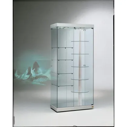 Picture Shop window with revolving shelves and LED lamps