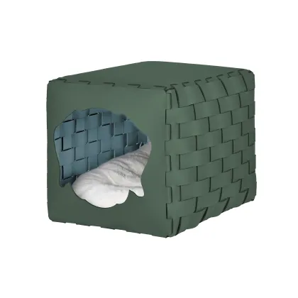 Zdjęcie Skórzany pleciony domek dla psa 35x40x35 cm w kolorze eukaliptusa