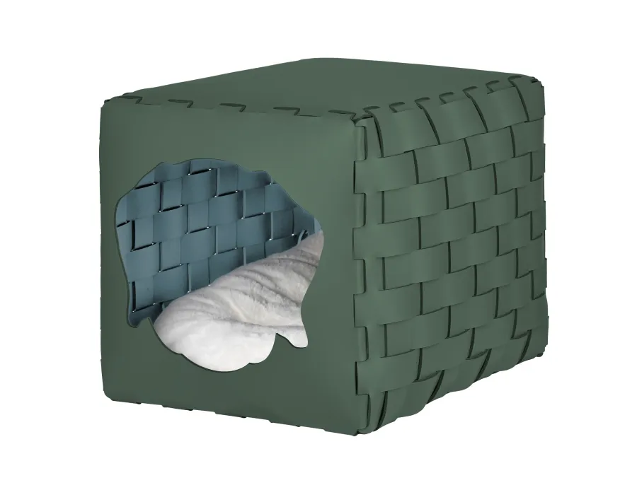 obrazek 1 Skórzany pleciony domek dla psa 35x40x35 cm w kolorze eukaliptusa