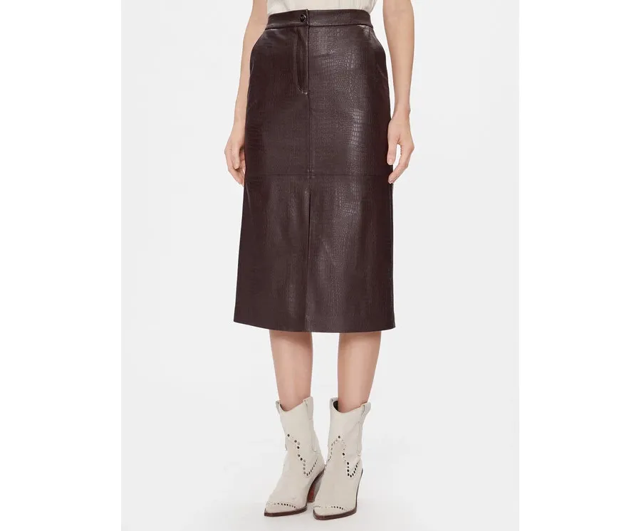 obrazek 1 Max Mara Leisure Spódnica skórzana Ethel 2416771027 Bordowy Regular Fit