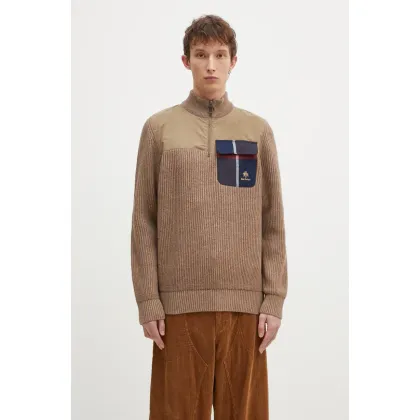 Zdjęcie Baracuta sweter wełniany Barbour x Baracut Miller Half Zip Knit męski kolor beżowy ciepły z golferm BRMAG0192