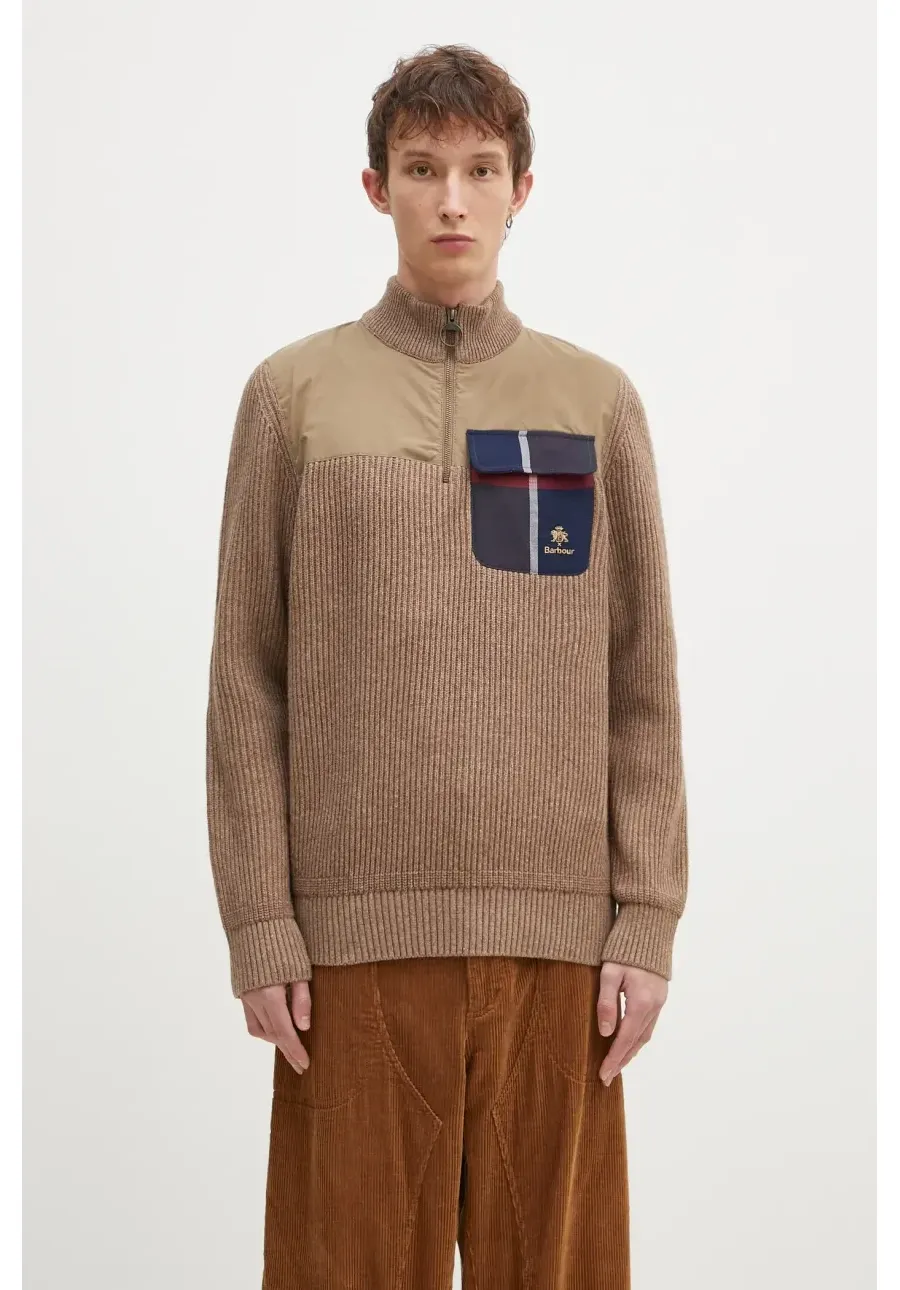 obrazek 1 Baracuta sweter wełniany Barbour x Baracut Miller Half Zip Knit męski kolor beżowy ciepły z golferm BRMAG0192