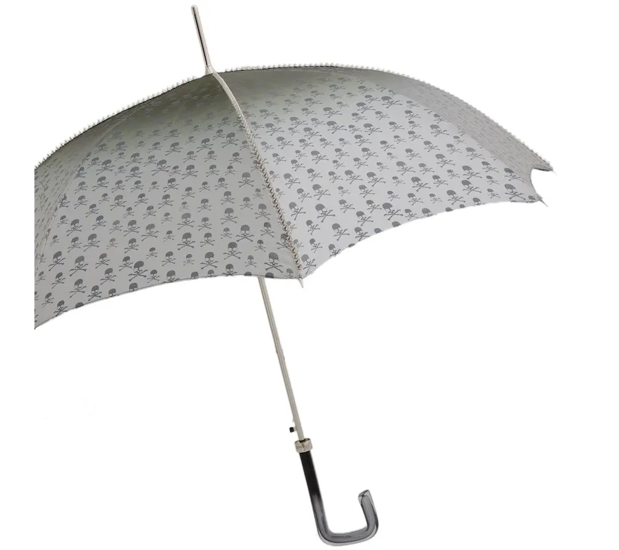 obrazek 7 Stylowy szary parasol damski zdobiony nadrukiem czaszek – Pasotti