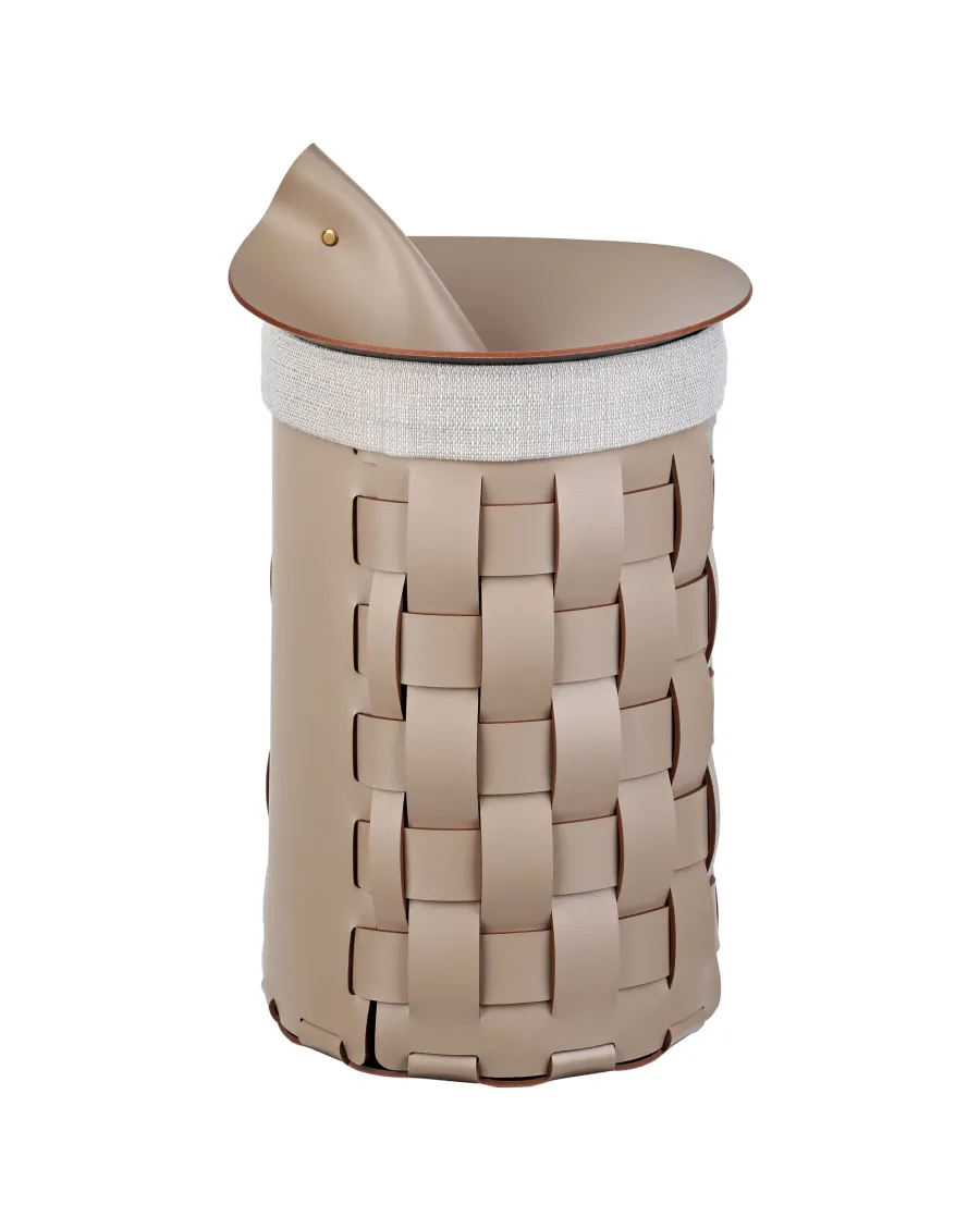 obrazek 2 Stylowy skórzany koszyk Bottega Ø22хH35 cm w kolorze cappuccino