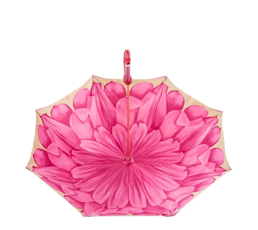obrazek 6 Stylowy różowy parasol damski zdobiony motywem kwiatu dalii – Pasotti