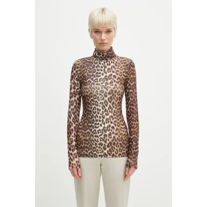 Zdjęcie GANNI bluzka Printed Mesh damska kolor brązowy wzorzysta T4122