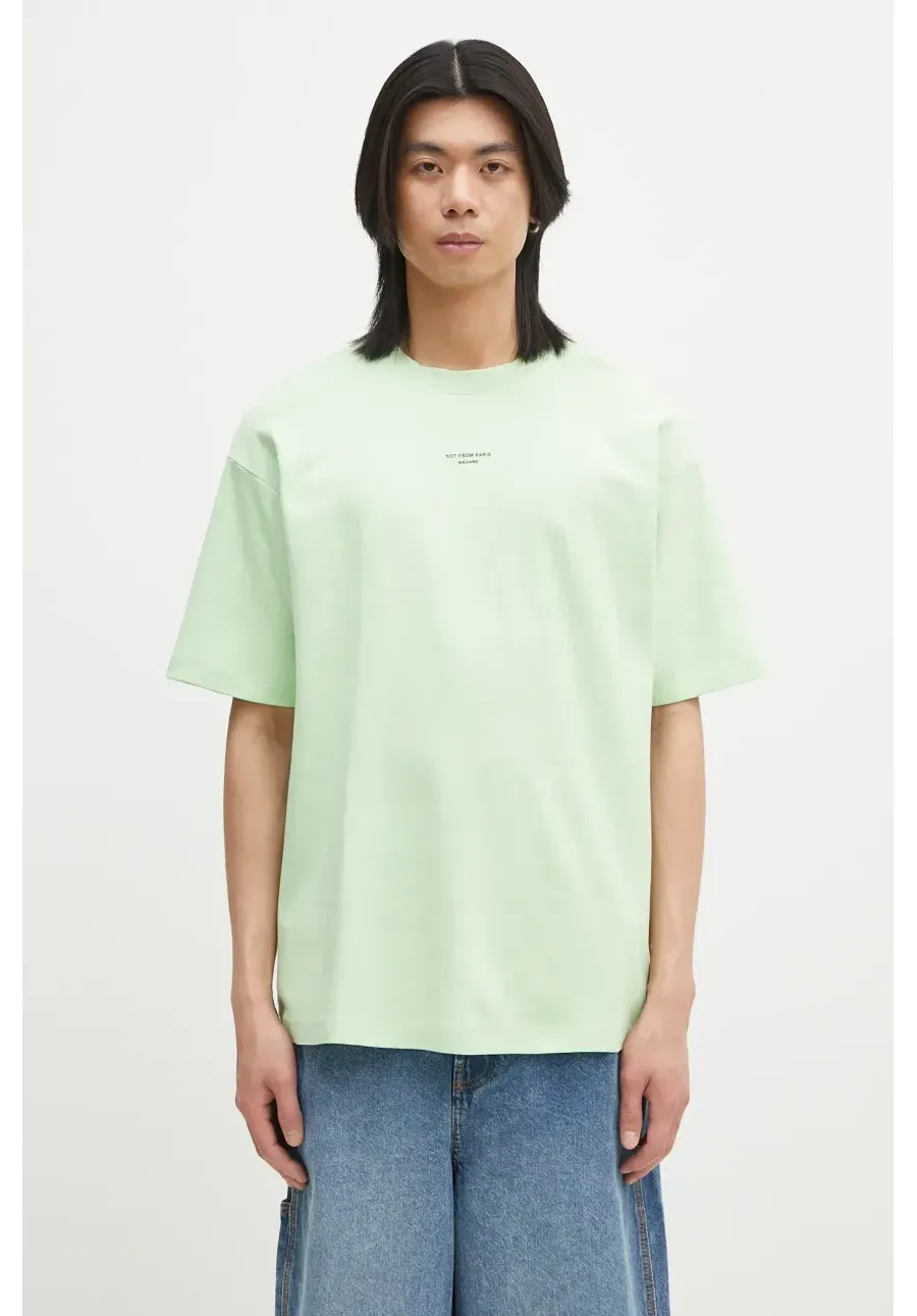 obrazek 1 Drôle de Monsieur t-shirt bawełniany Le T-Shirt Slogan Classique męski kolor zielony z nadrukiem G-TS202-CO002-LGN