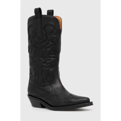 Zdjęcie GANNI kowbojki Mid Shaft Embroidered Western Boot damskie kolor czarny na słupku S2824