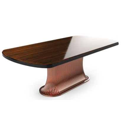 Zdjęcie Piękny stół jadalniany z mosiężną podstawą i marmurowym blatem