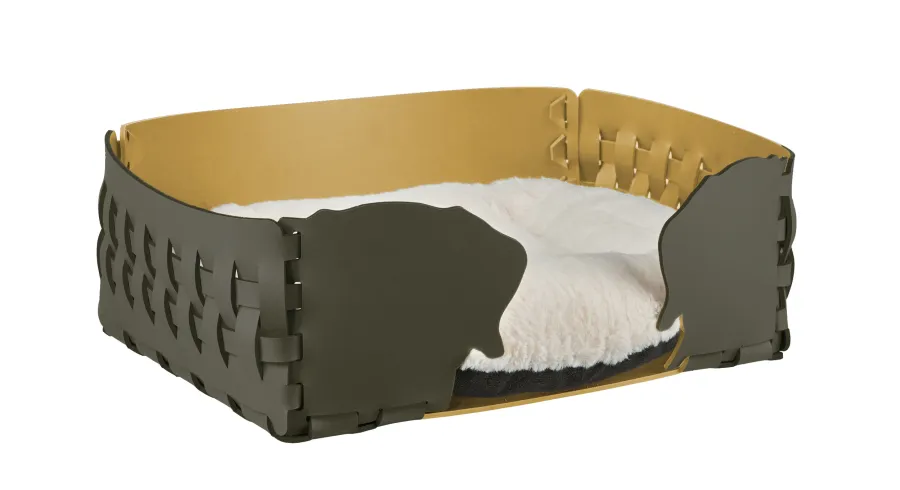 obrazek 1 Stylowe legowisko dla psa 35x20xH15 cm zdobione motywem psich głów w kolorze ciemnooliwkowym