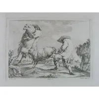 Picture An 18th-century copperplate engraving depicting a rural landscape with shepherds and sheep