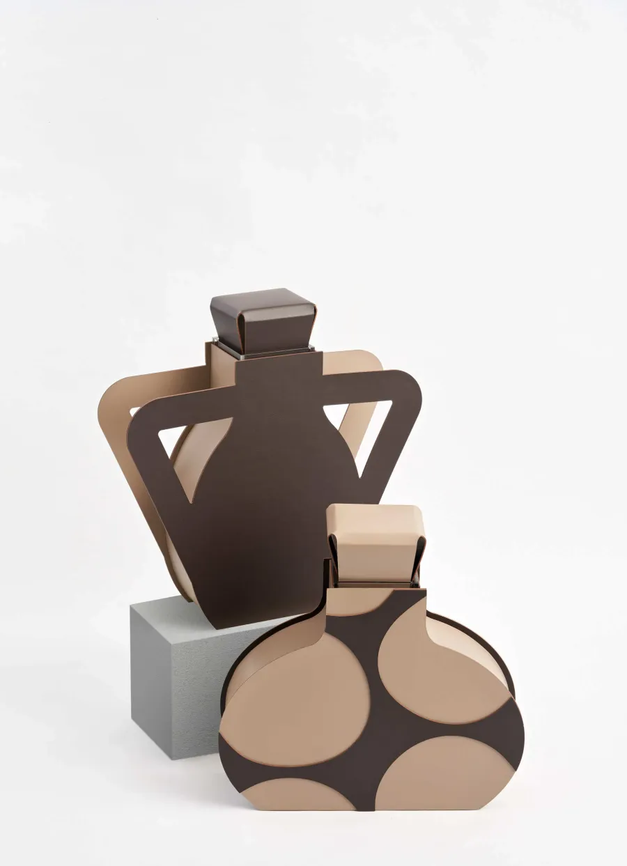 obrazek 4 Designerski skórzany wazon Otto 9x37xH38 cm w kolorze cappuccino i czekoladowym