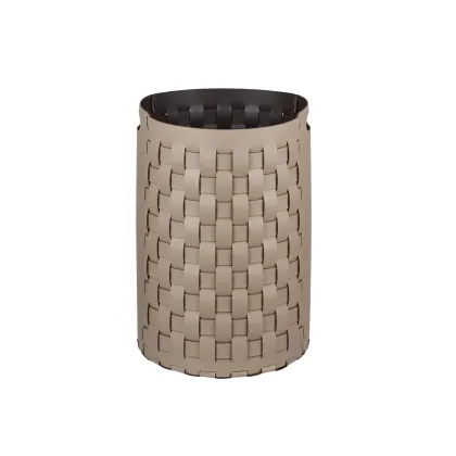 Zdjęcie Kosz Bottega Ø40xH57 cm ze skóry w kolorze cappuccino z wewnętrznym tekstylnym wkładem