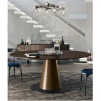 Zdjęcie Włoski okrągły stół - brązowy blat z dębu poddanego obróbce termicznej