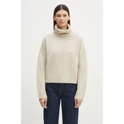 Zdjęcie Sporty & Rich sweter wełniany SRC Wool damski kolor beżowy z golfem WS064514302CR01