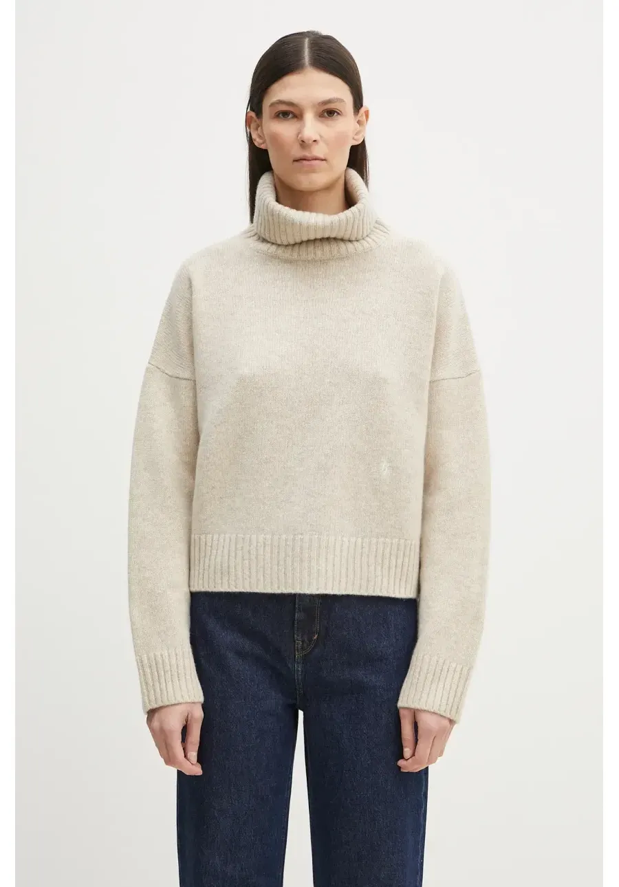 obrazek 1 Sporty & Rich sweter wełniany SRC Wool damski kolor beżowy z golfem WS064514302CR01