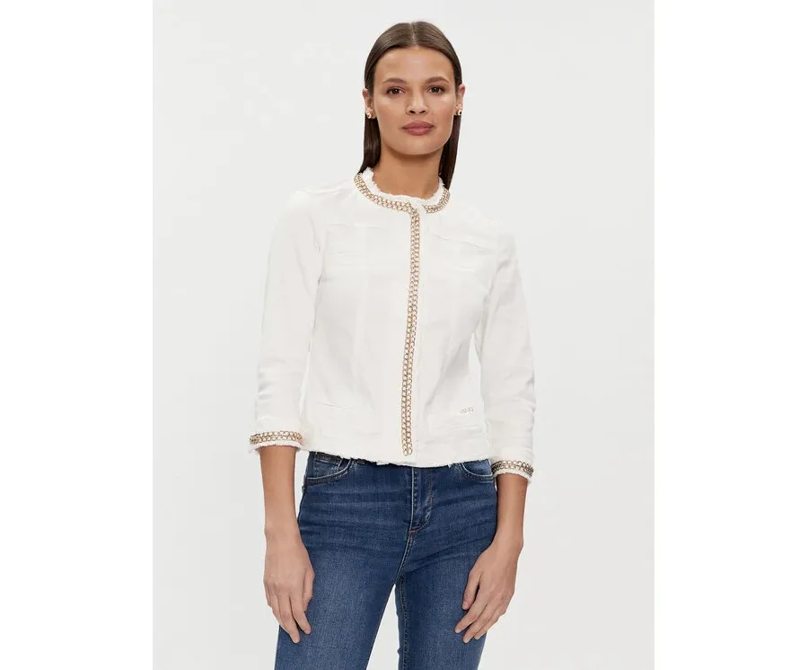 obrazek 1 Liu Jo Kurtka jeansowa UXX039 D4128 Biały Regular Fit