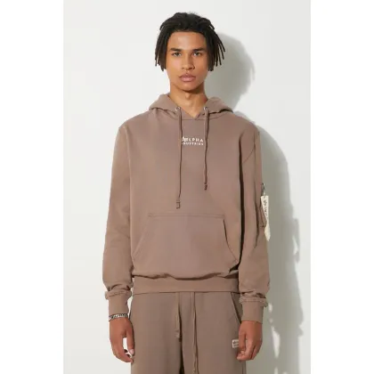 Zdjęcie Alpha Industries bluza bawełniana Organics EMB Hoody męska kolor beżowy z kapturem z aplikacją 118350.628-KREMOWY