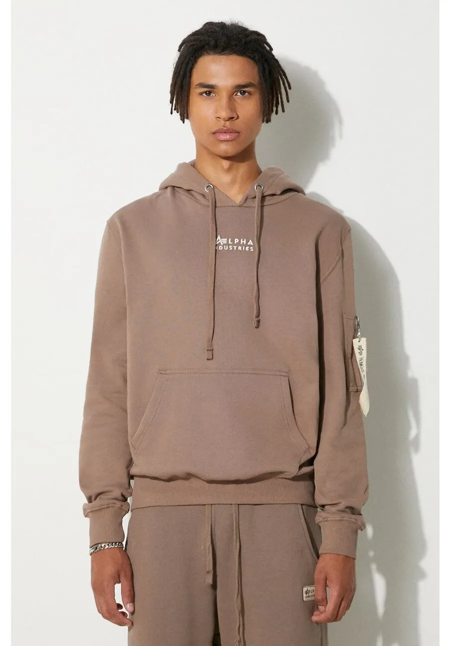 obrazek 1 Alpha Industries bluza bawełniana Organics EMB Hoody męska kolor beżowy z kapturem z aplikacją 118350.628-KREMOWY