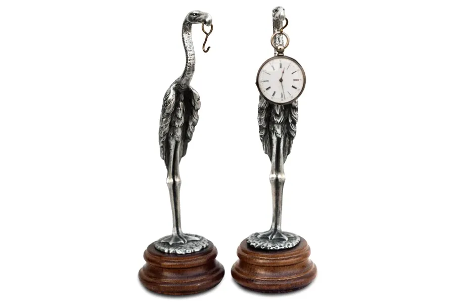 obrazek 1 Piękny zegar do biura lub gabinetu z figurą żurawia