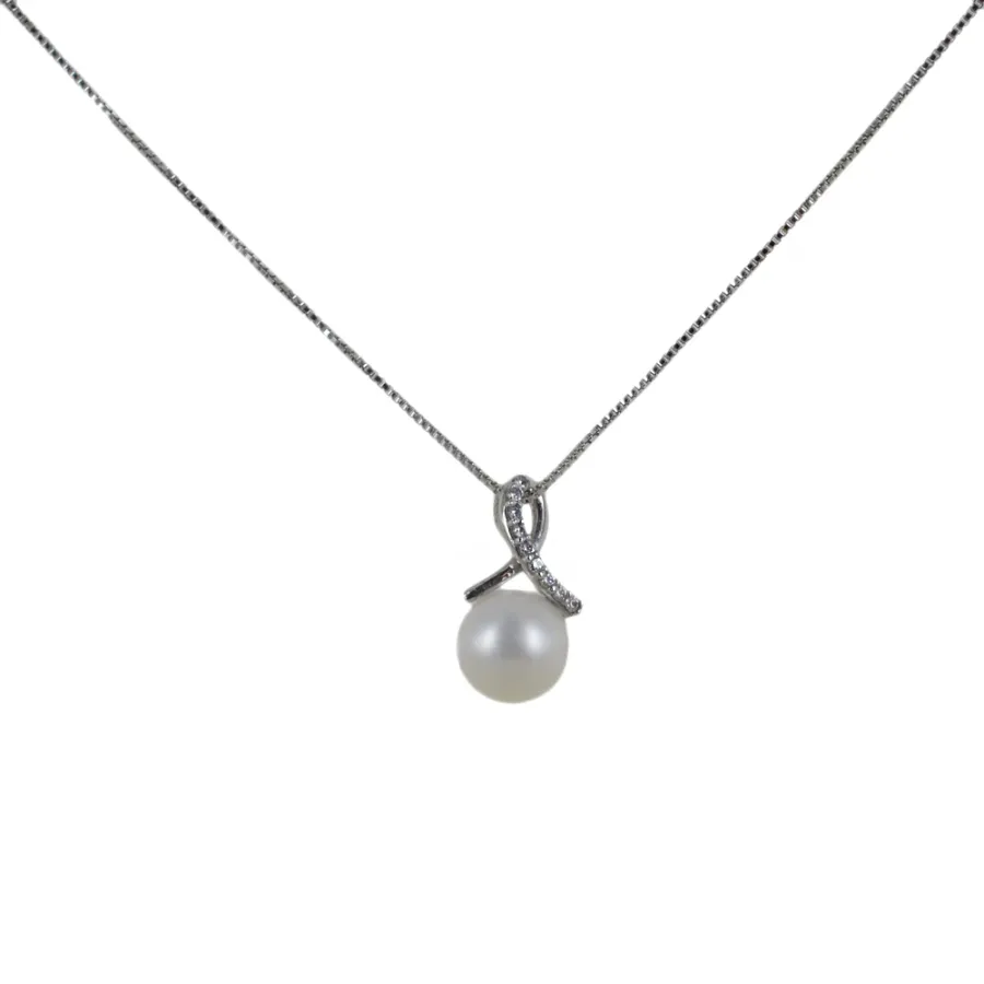 obrazek 3 Naszyjnik z perłą słodkowodną ze złotymi i srebrnymi cyrkoniami