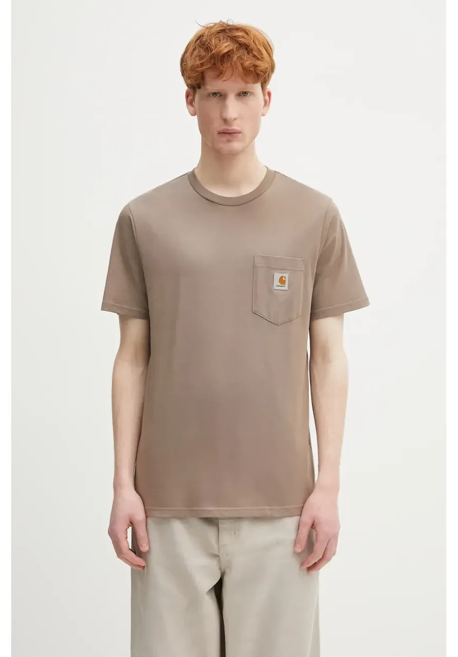 obrazek 1 Carhartt WIP t-shirt bawełniany S/S Pocket T-Shirt męski kolor brązowy gładki I030434.1YJXX