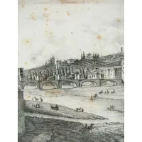 Zdjęcie Piękna litografia przedstawiająca „Widok na Ponte delle Grazie we Florencji” Zaprojektowany przez L. Viganò