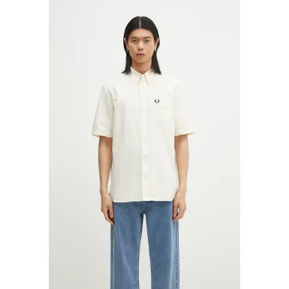 Zdjęcie Fred Perry koszula bawełniana męska kolor beżowy regular z kołnierzykiem klasycznym M8730.F79